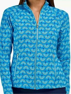 Sigrid Olsen Turquoise Blue Fan-Print Full-Zip Athletic Jacket Size S
